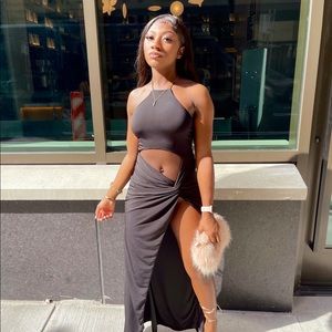 Bodycon dress with split.